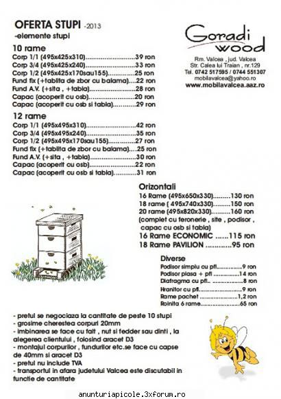 CUTII STUPI Rm.Valcea - Producem cuti pentru albine in orice configuratie - VANZARI ECHIPAMENTE APICOLE